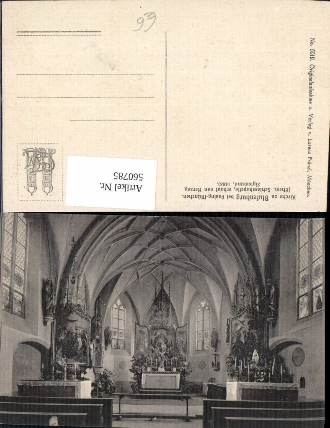 560785,Blutenburg b. Pasing-München Obermenzing Schlosskapelle Kirche