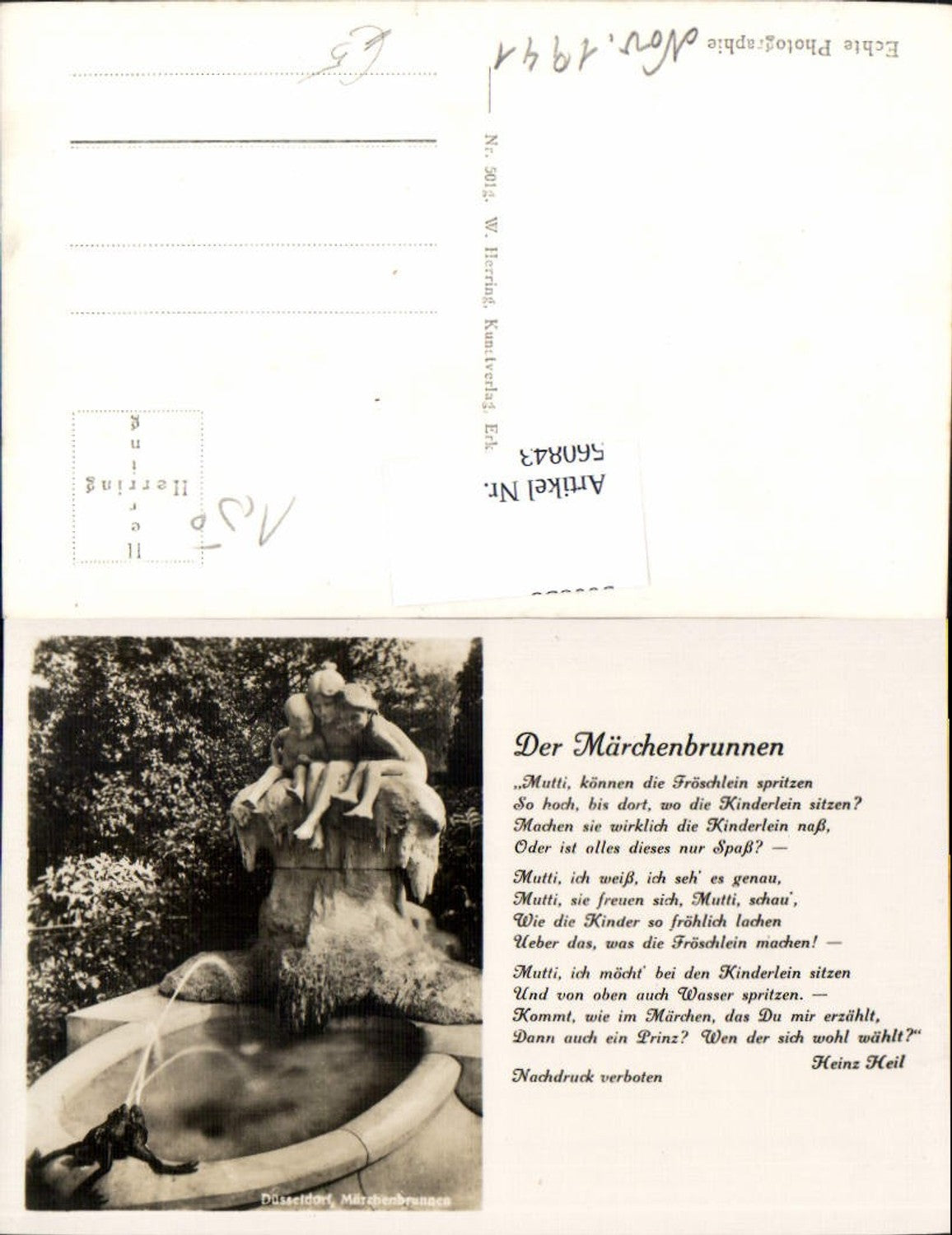 560843,Foto Ak Düsseldorf Märchenbrunnen Springbrunnen Text Heinz Heil