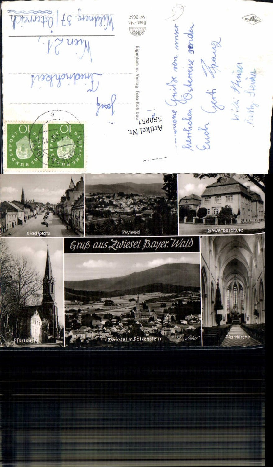 560851,Mehrbild Ak Zwiesel Stadtplatz Gewerbeschule Pfarrkirche