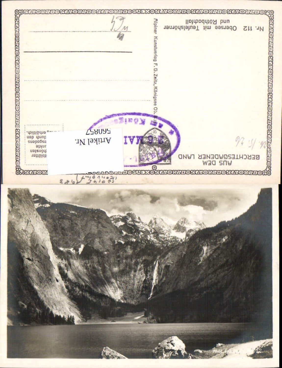 560857,Obersee m. Teufelshörner u. Röthbachfall Königssee Schönau am Königssee