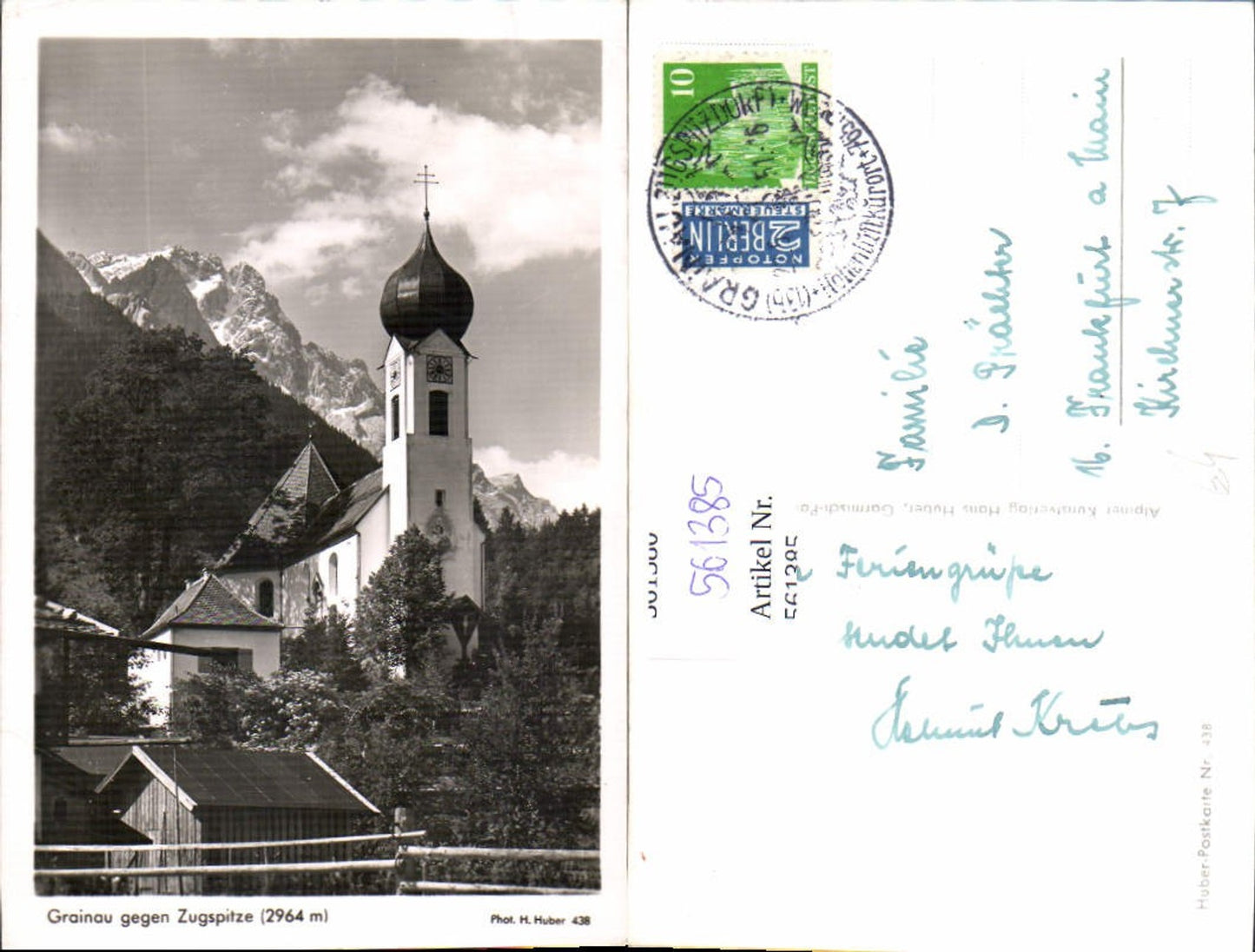 561385,Foto Ak Grainau geg. Zugspitze Kirche