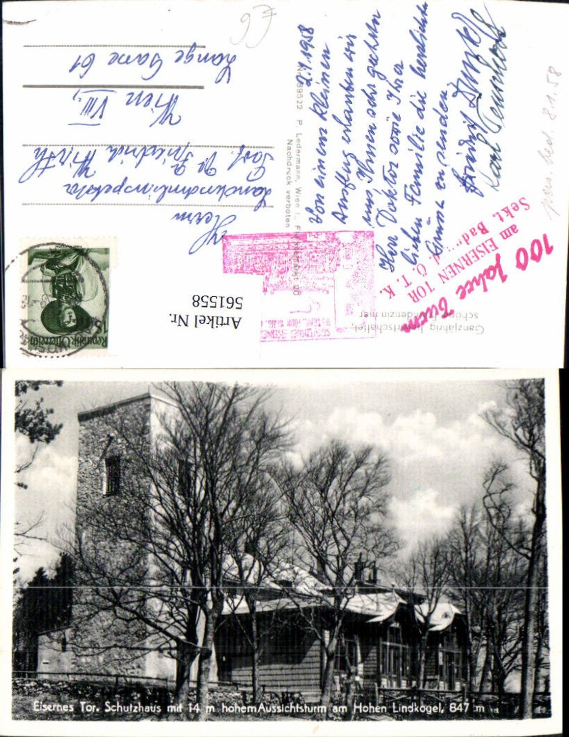 561558,Foto Ak Alland Bad Vöslau Eisernes Tor Schutzhaus m. Aussichtsturm Hohen Lindkogel Alland