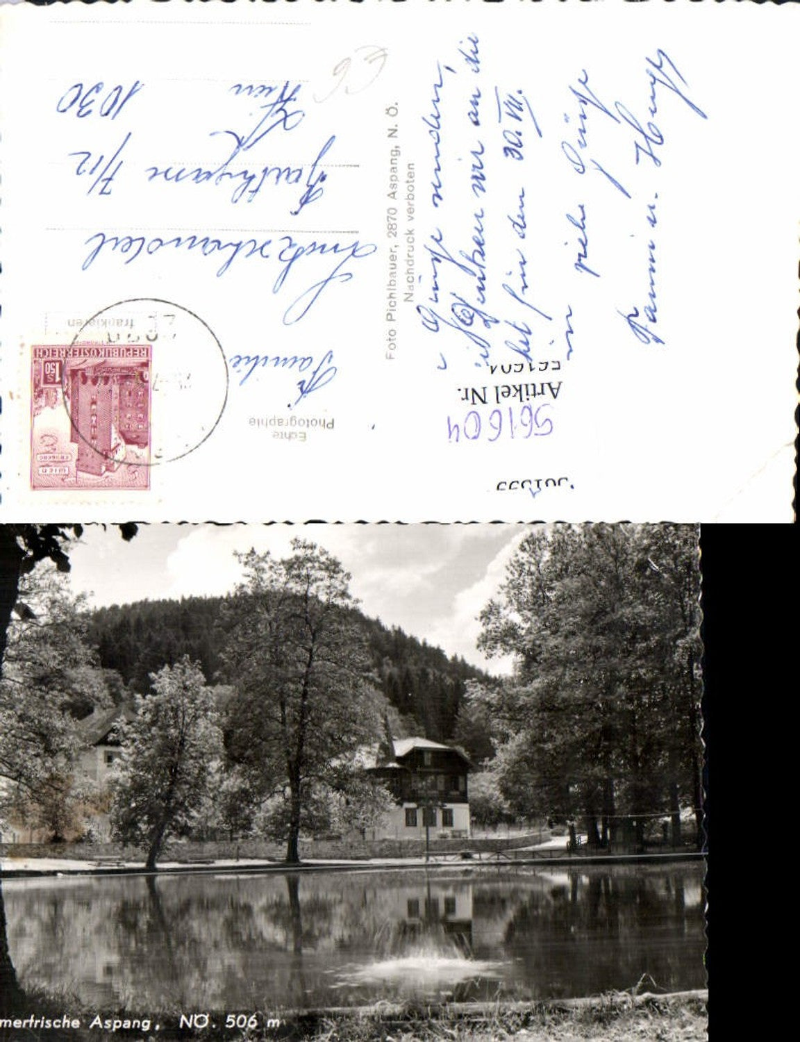 561604,Foto Ak Aspang Teich Gebäude