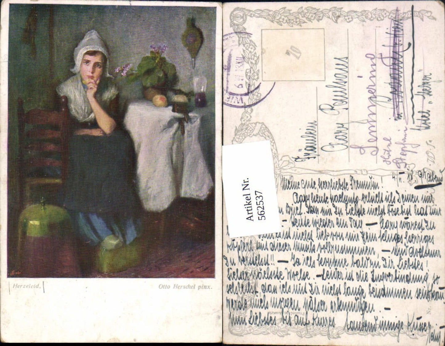 562537.Künstler AK Otto Herschel Mädchen Stuhl Sessel Obst pub B.K.W.I.