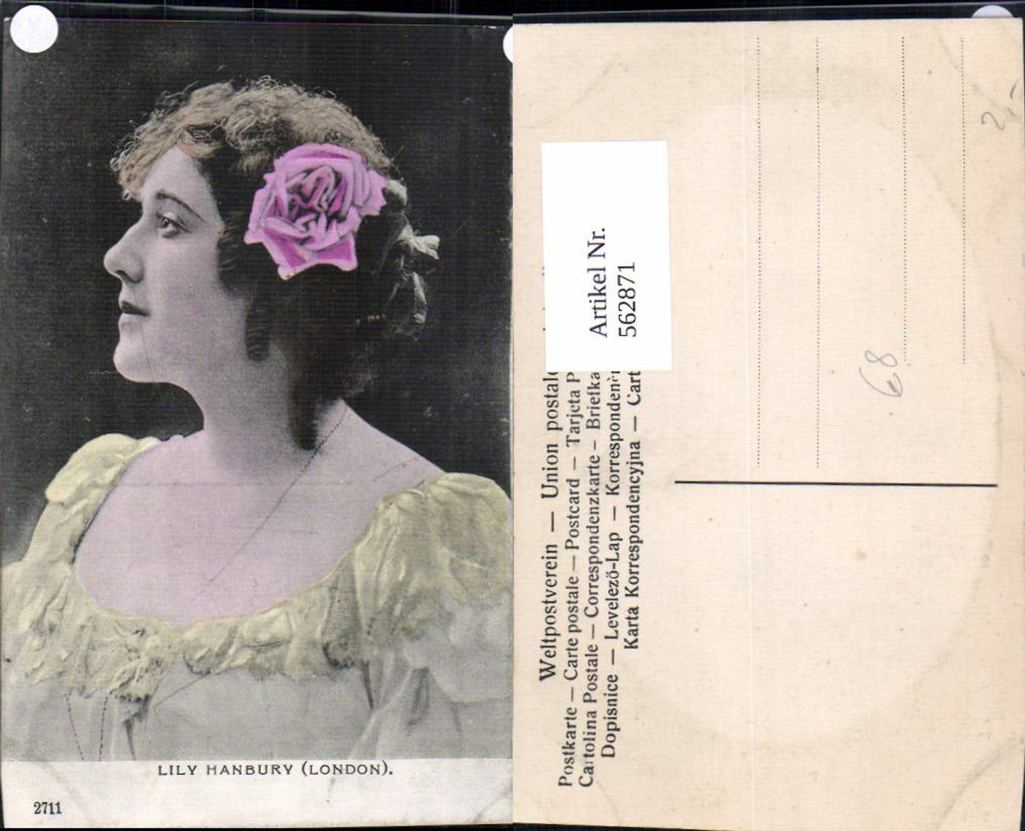 562871,Schauspielerin Lily Hanbury London Portrait Blume Rose i. Haar