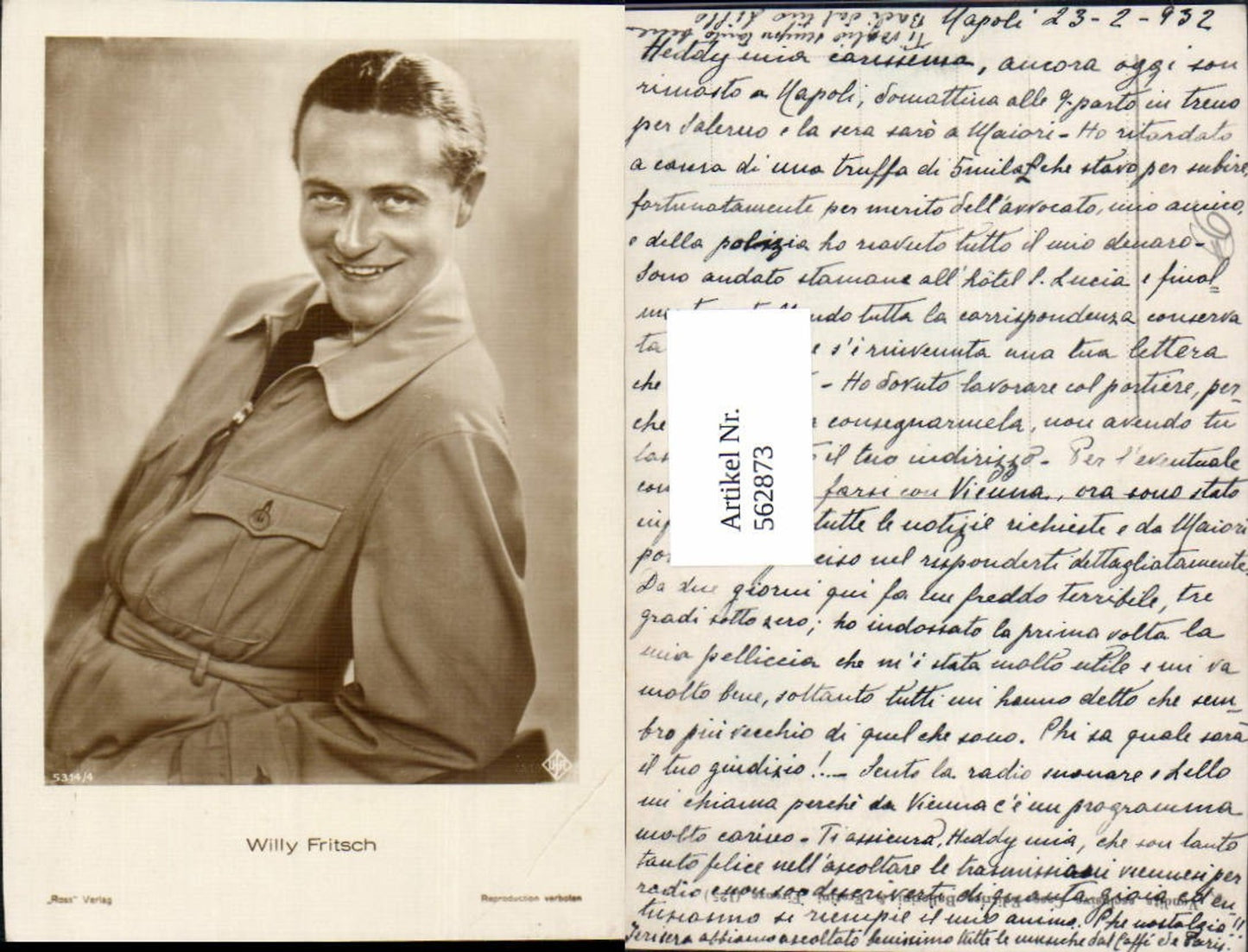 562873,Schauspieler Willy Fritsch pub Ross 5314/4