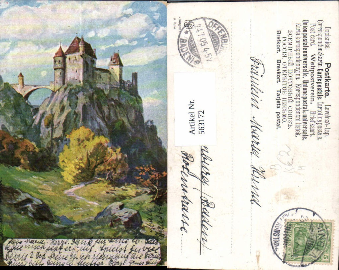 563172,Künstler Ak Schloss Burg Brücke