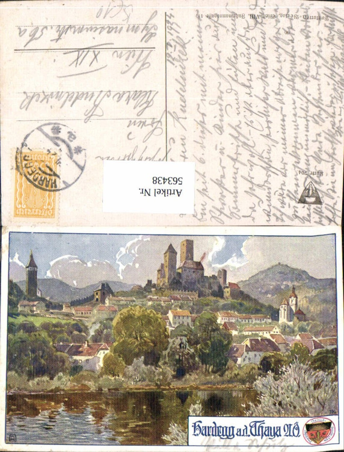 563438,Künstler Ak Hardegg a. d. Thaya Ansicht m. Burg pub Deutscher Schulverein 704
