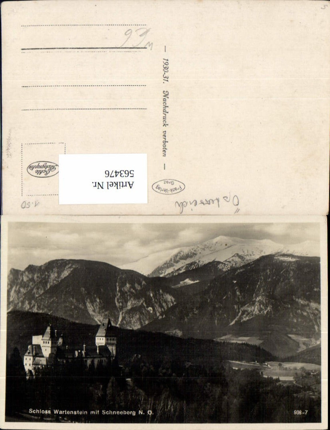 563476, Photo Ak Wartenstein Castle with Schneeberg Raach am Hochgebirge