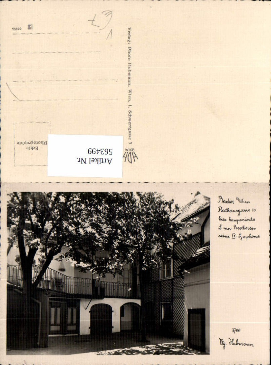 563499,Foto Ak Baden b. Wien Rathausgasse 10 Beethoven pub Hubmann 3700