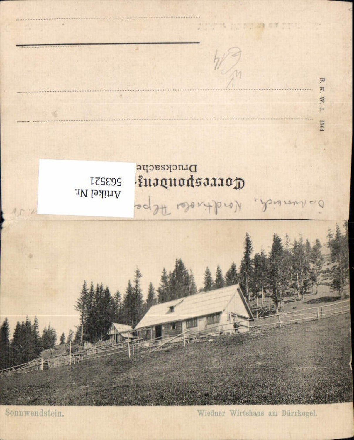 563521,Sonnwendstein Wiedner Wirtshaus am Dürrkogel Gloggnitz pub B.K.W.I. 1561
