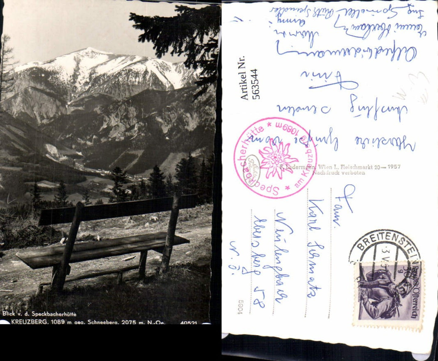 563544,Foto Ak Kreuzberg geg. Schneeberg Speckbachhütte Breitenstein