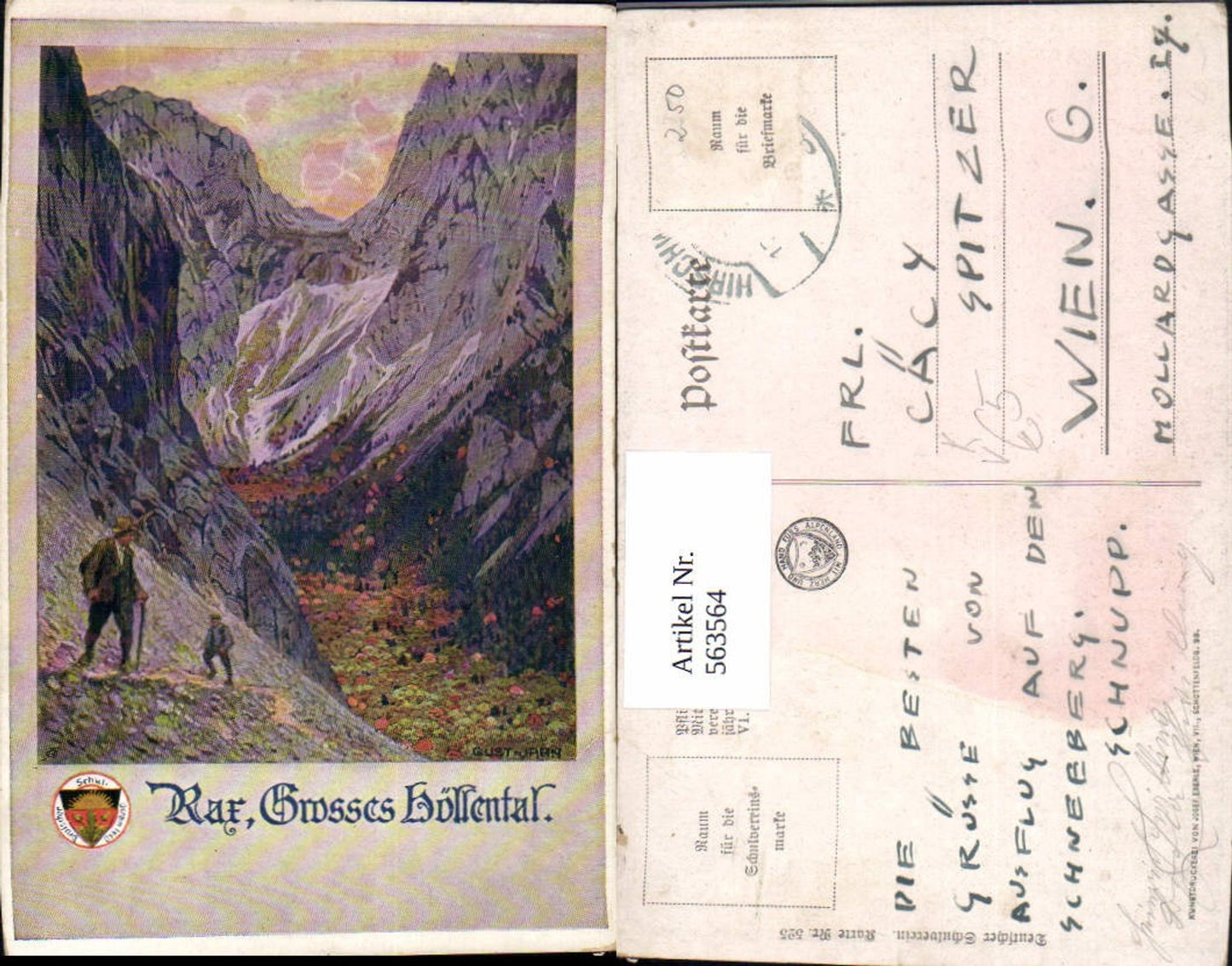 563564, Artist Ak Gust Jahn Rax Grosses Höllental Schwarzau im Gebirge pub German School Association 525