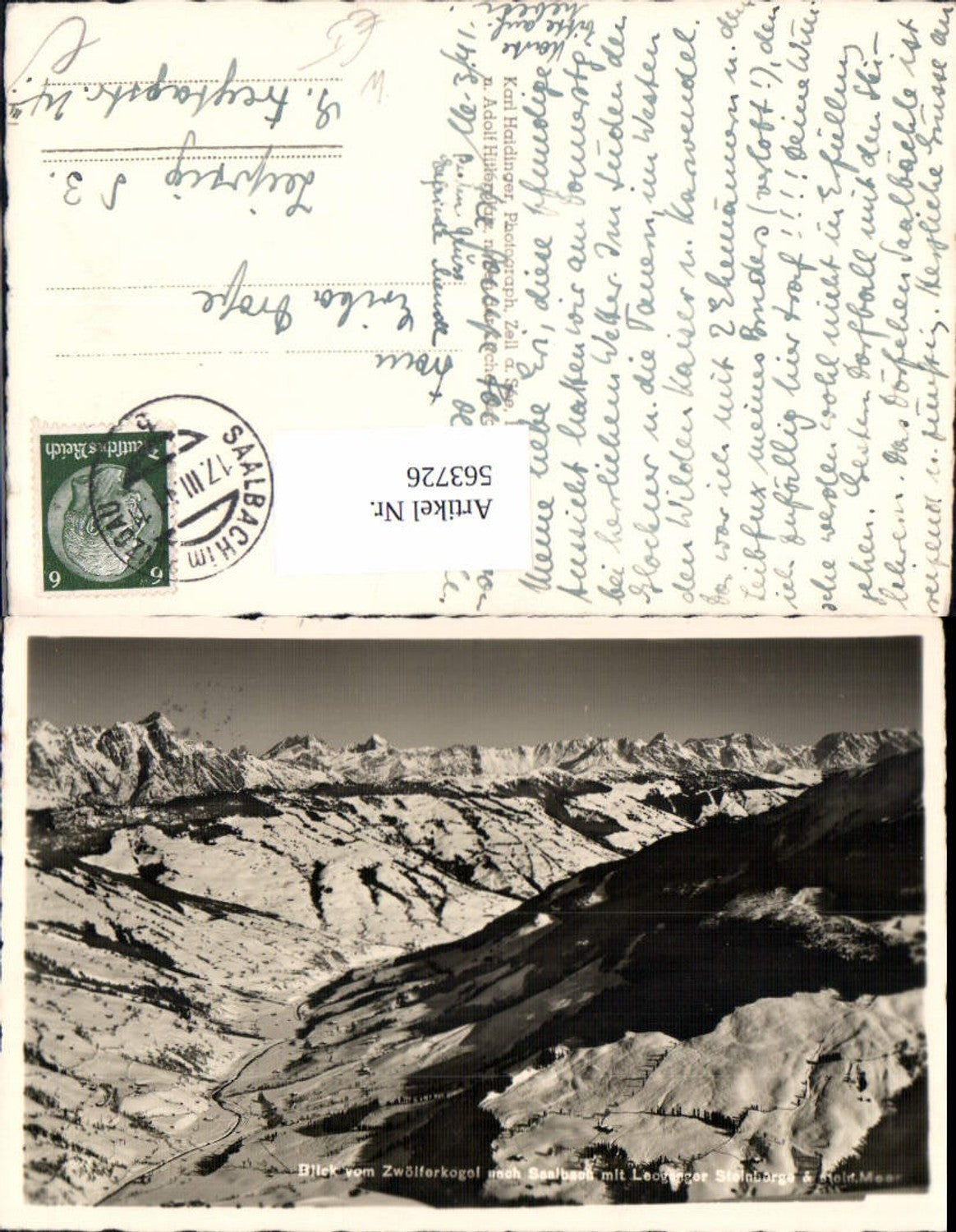 563726,Foto Ak Saalbach-Hinterglemm v. Zwölferkogel gesehen m. Leoganger Steinberge u. Stein. Meer