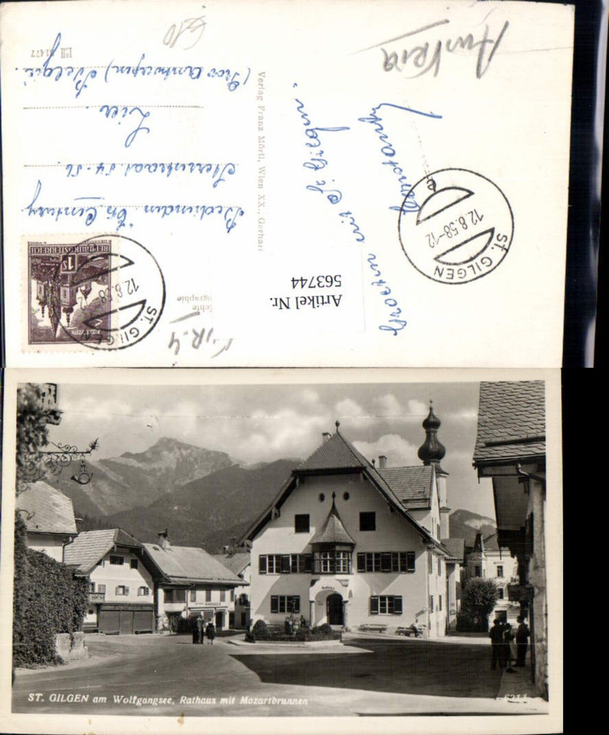 563744, Photo Ak St Gilgen on Lake Wolfgang Town Hall with Mozart Fountain