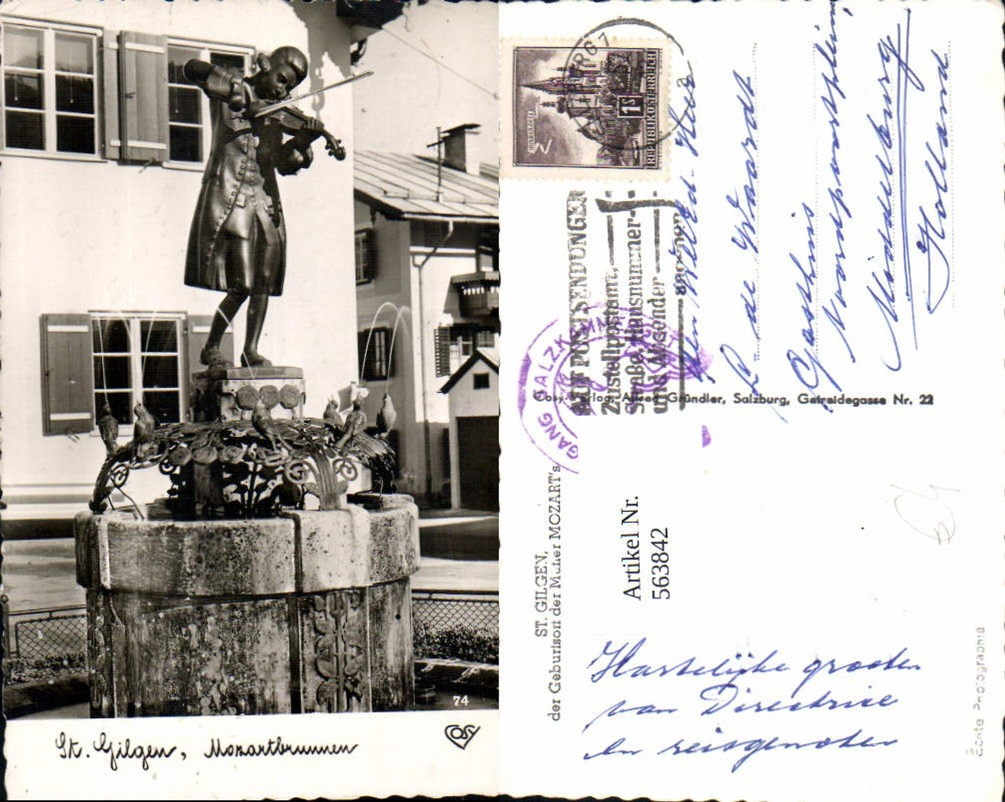 563842, Photo Ak St Gilgen Mozart Fountain Fountain