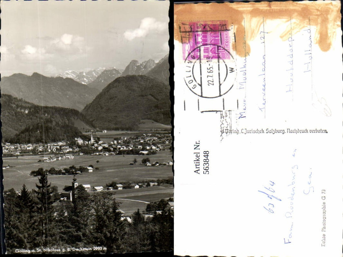563848,Foto Ak Golling u. St Nikolaus g.d. Dachstein