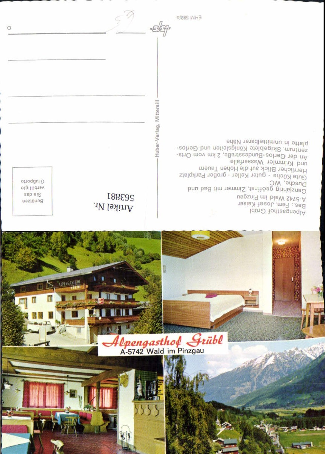 563881,Mehrbild Ak Wald im Pinzgau Alpengasthof Grübl Gaststube Zimmer