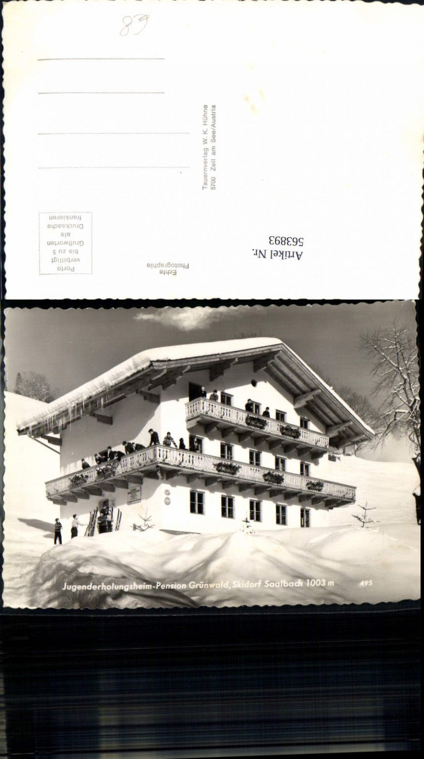 563893,Foto Ak Saalbach-Hinterglemm Jugenderholungsheim Pension Grünwald Winteransicht