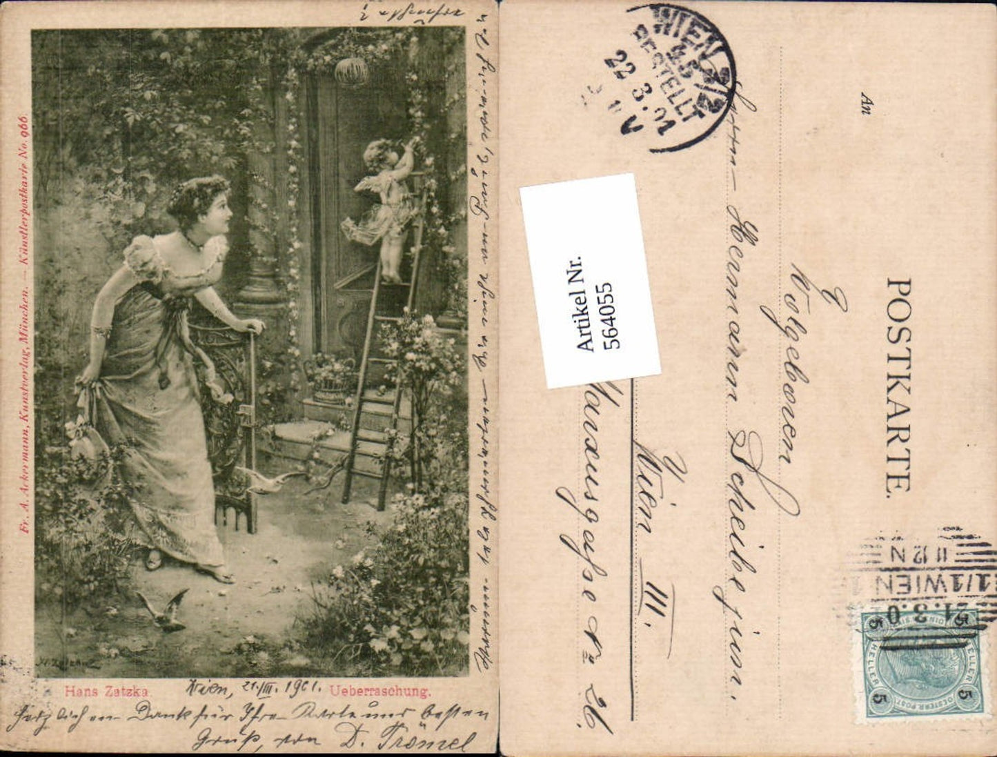 564055,tolle Künstler AK Jugendstil Hans Zatzka Amor Frau pub Ackermann 966