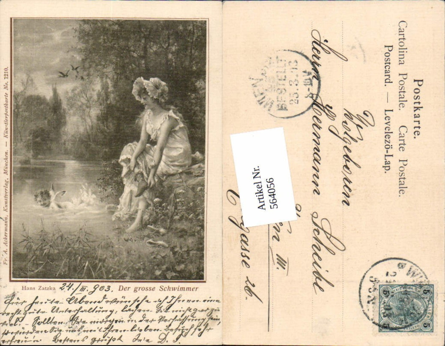 564056,tolle Künstler AK Jugendstil Hans Zatzka Amor Frau pub Ackermann 1210
