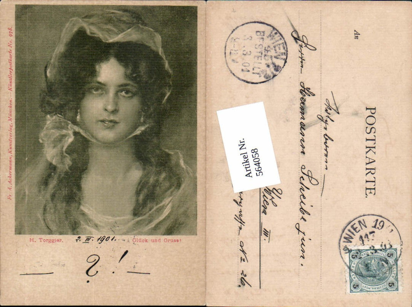 564058,tolle Künstler AK Jugendstil H. Torggler Frau Portrait pub Ackermann 978