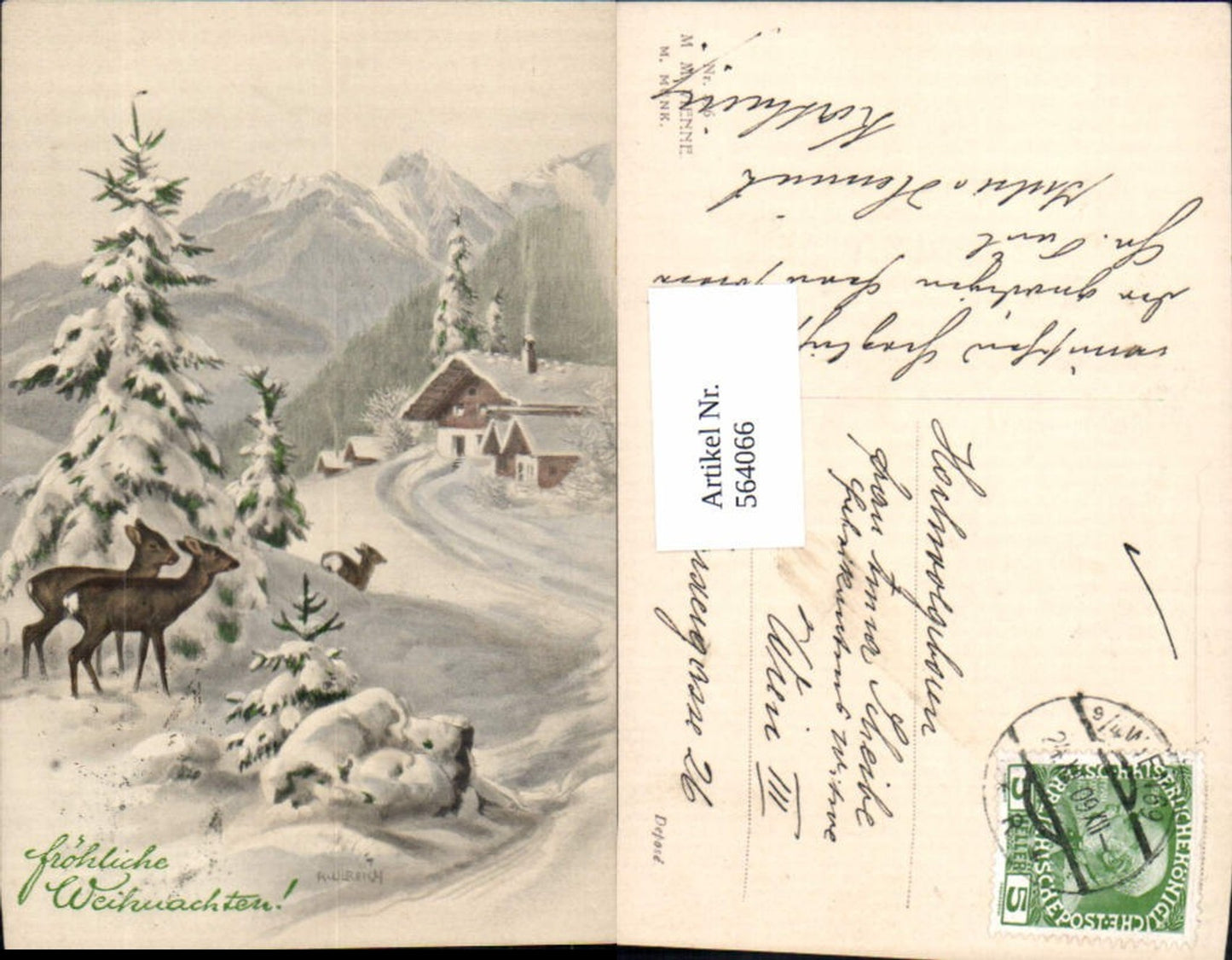 564066,tolle Künstler AK R. Ulreich Weihnachten Rehe pub Munk Vienne 396