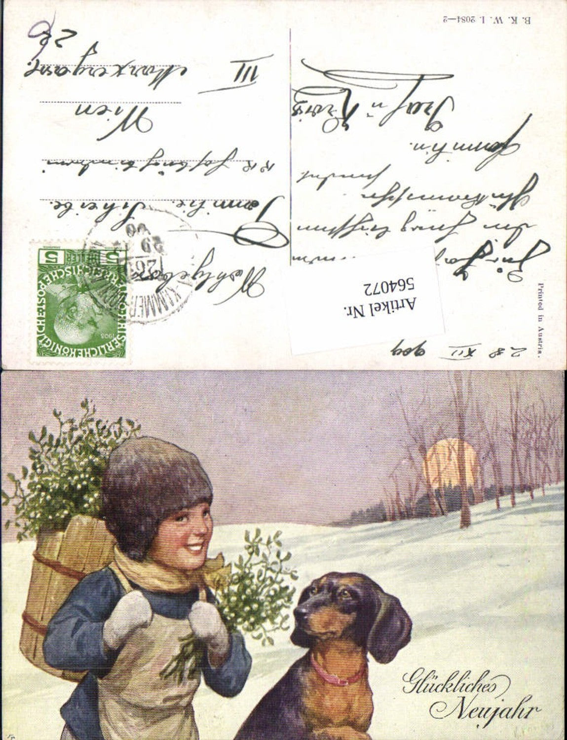 564072,tolle Künstler AK Karl Feiertag Hund Dackel Neujahr Kind pub B.K.W.I. 2084-2