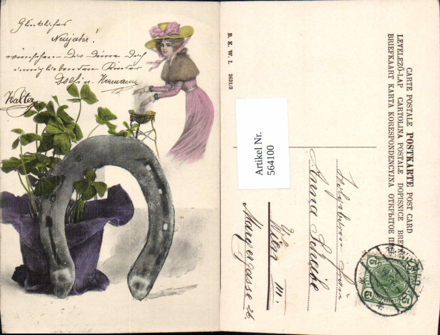 564100,tolle Künstler AK Jugendstil Surrealismus Frau Hufeisen pub B.K.W.I. 2631/3