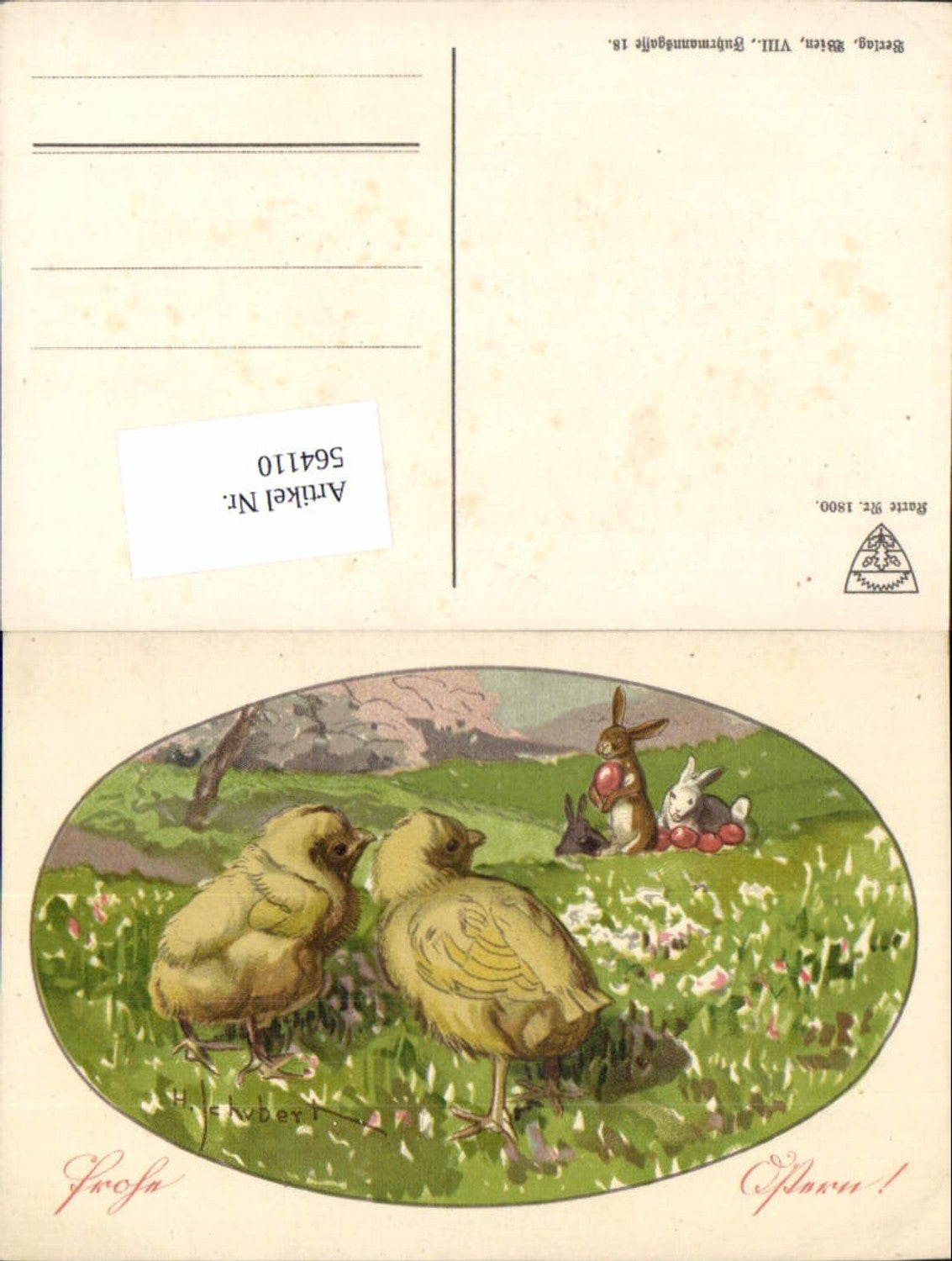 564110, great artists AK H. Schubert Easter chicks Easter bunnies school association 1800