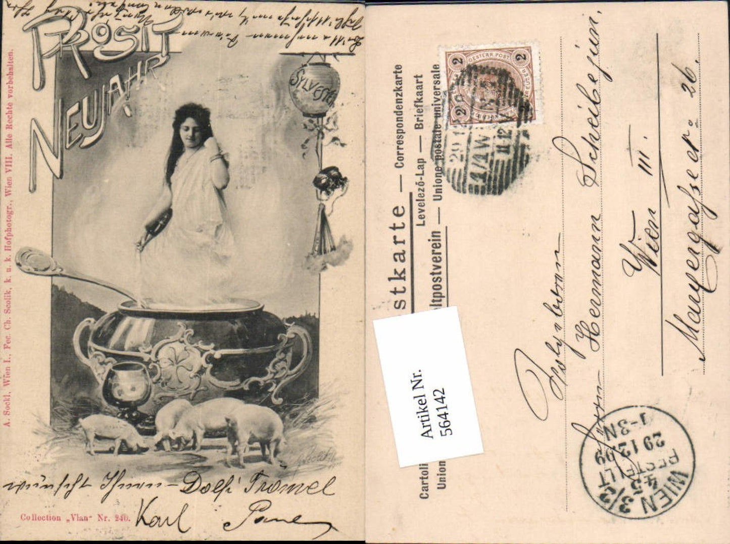 564142,tolle Künstler AK Prosit Neujahr Frau Ferkel Sylvester Sekt sign. Scolik Collection Vlan