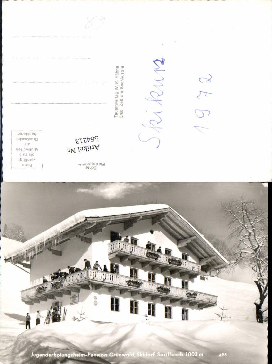 564213,Foto Ak Saalbach-Hinterglemm Jugenderholungsheim Pension Grünwald Wintersport