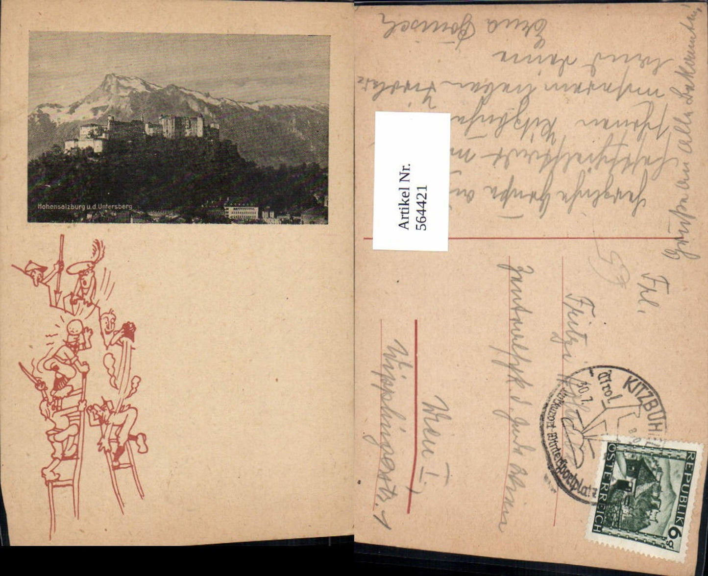 564421, Salzburg Hohensalzburg Fortress and Untersberg caricature