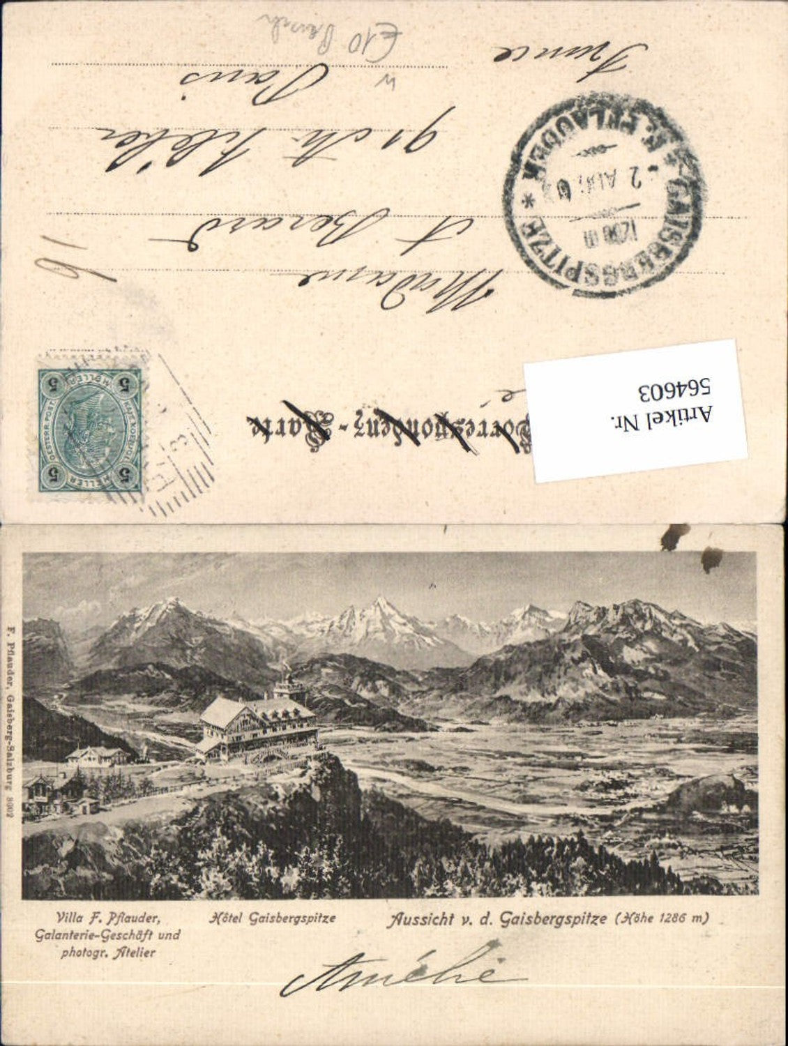 564603, great AK Salzburg Parsch Hotel Gaisbergspitze Gaisberg Villy Pflauder