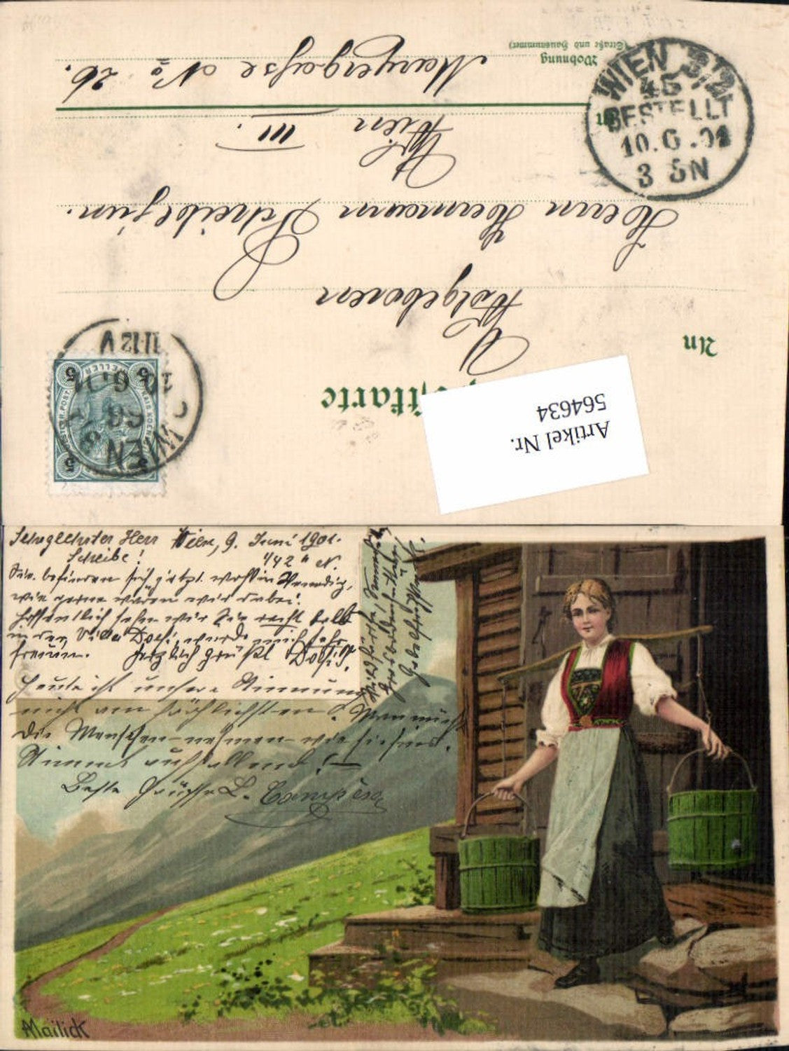 564634,Künstler Lithographie Alfred Mailick Wasserträgerin Tracht