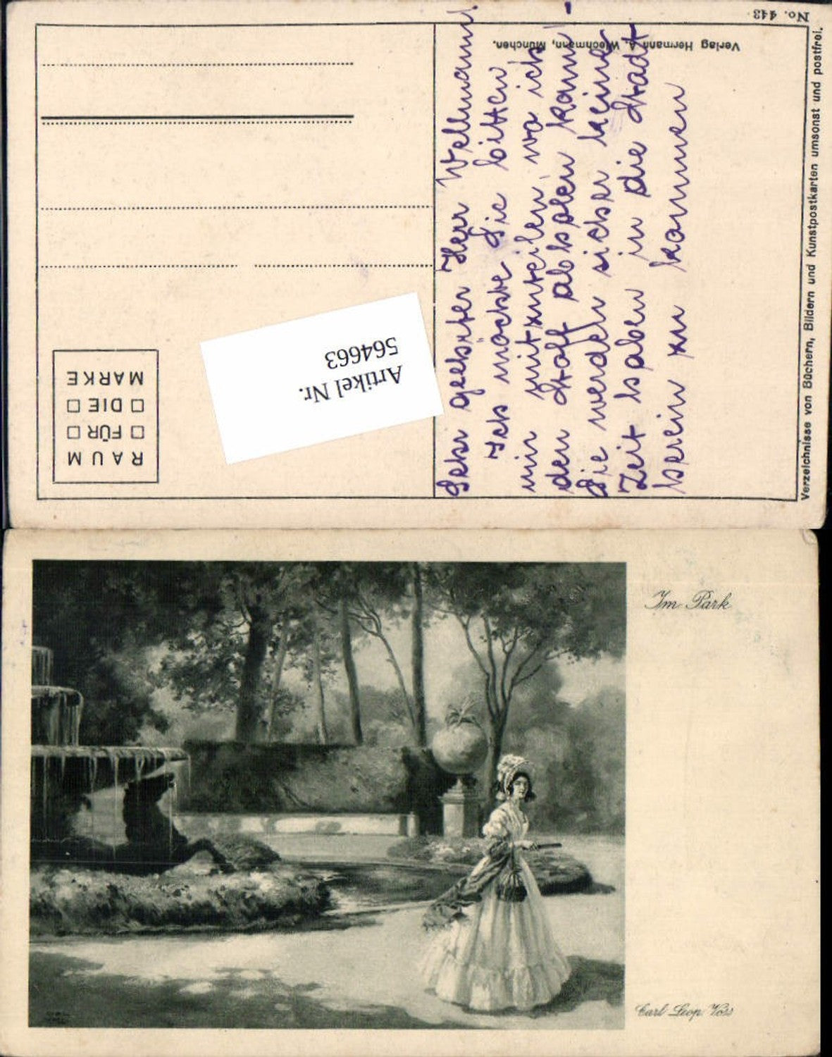 564663,Künstler AK Carl Leopold Voss Im Park Frau Kleid