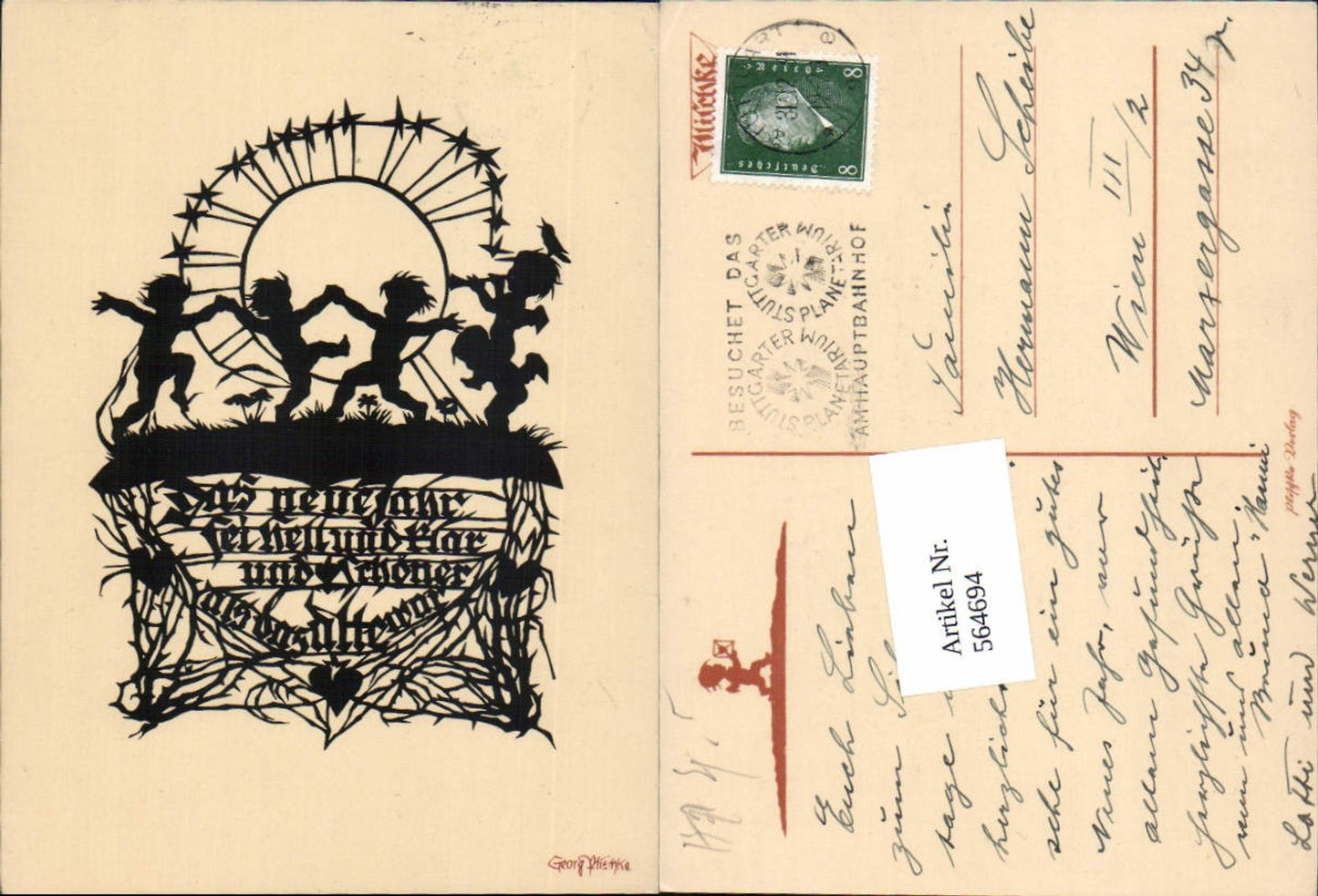 564694,Künstler AK Georg Plischke Silhouette Scherenschnitt