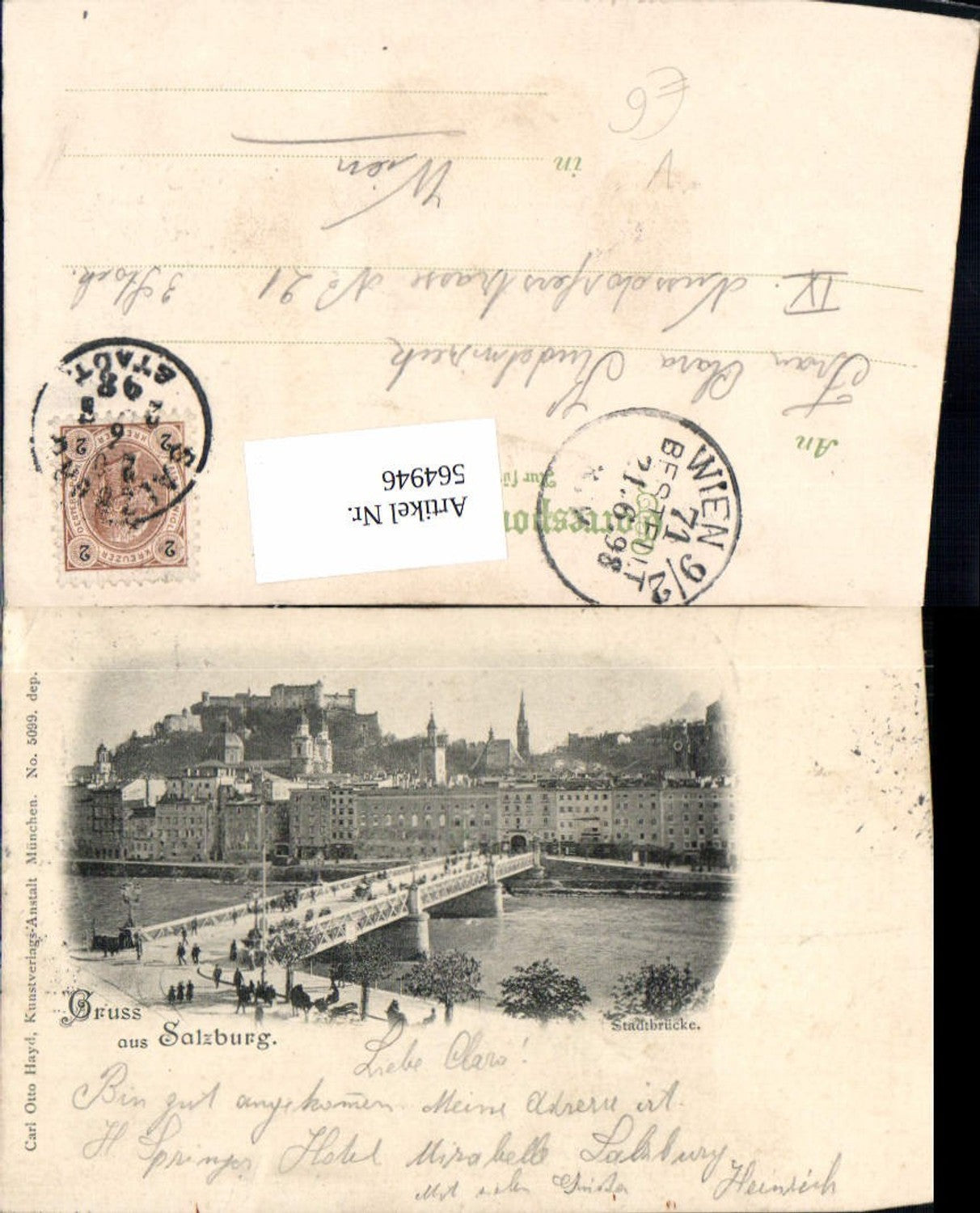 564946, Lithograph Salzburg City Bridge, Bridge pub, Carl Otto Hayd 5099