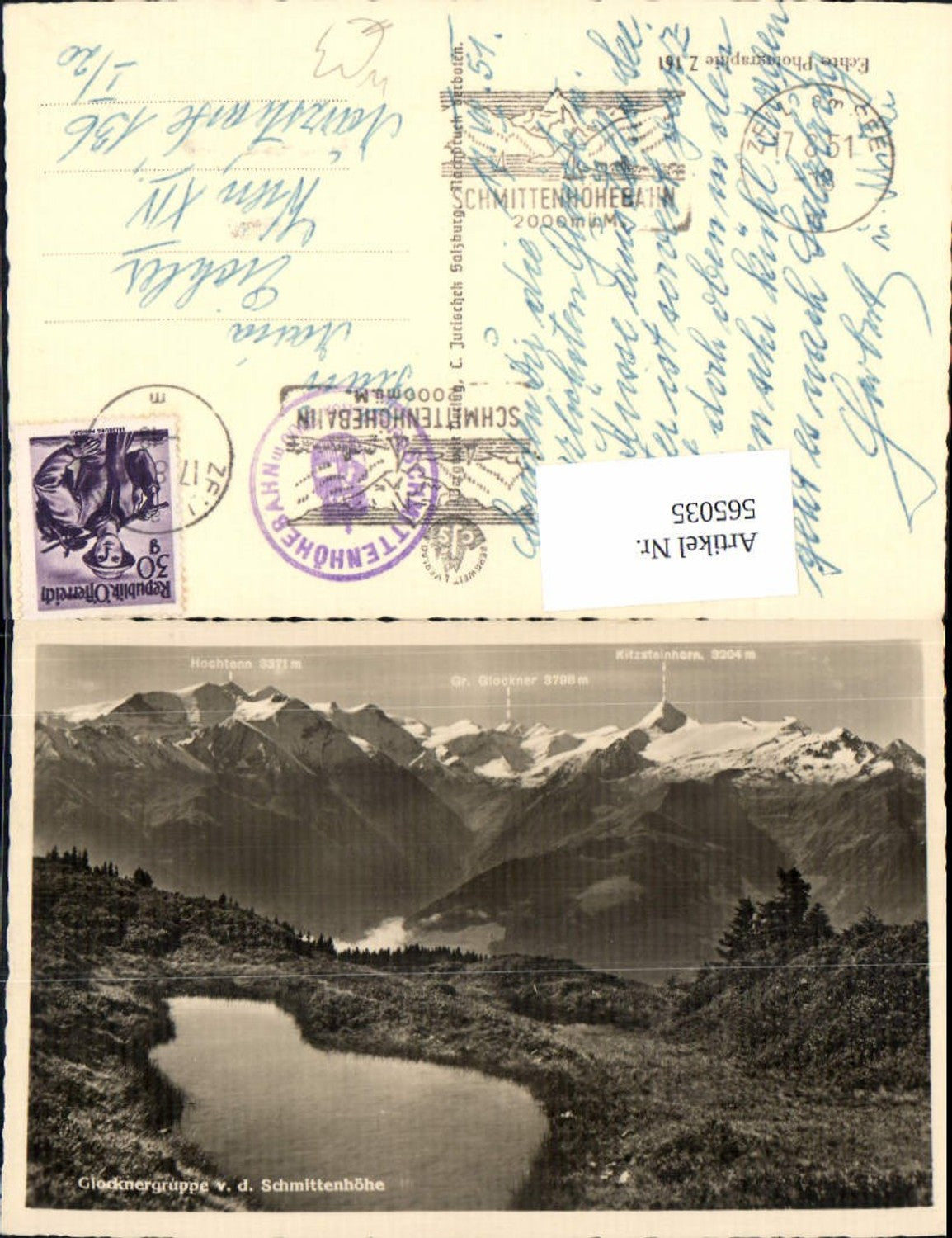 565035,Foto Ak Glocknergruppe v. d. Schmittenhöhe b. Zell am See Gipfelkarte