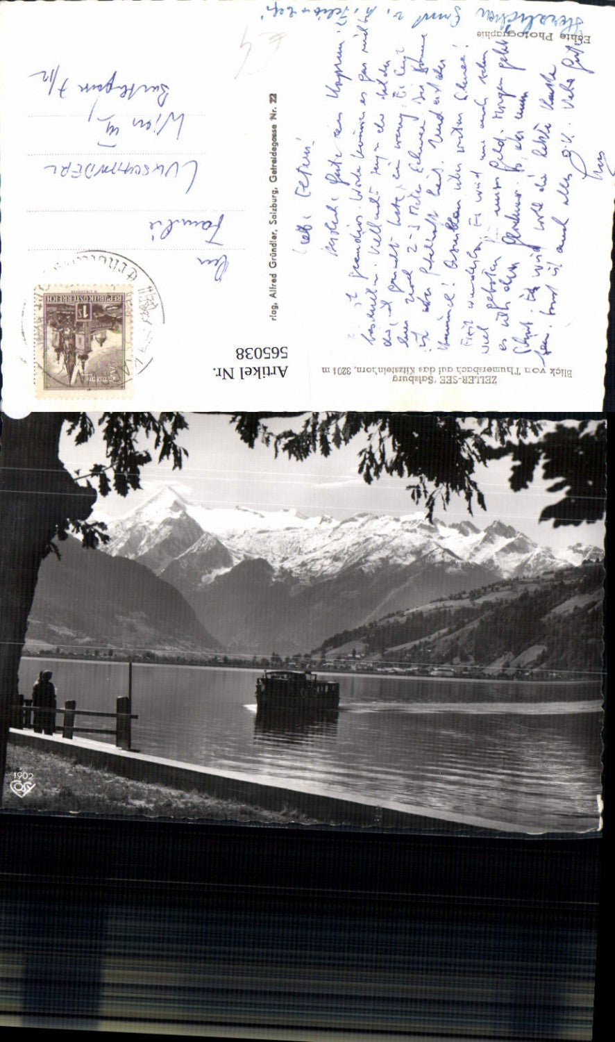 565038,Foto Ak Zell am See Zeller See Blick v. Thumersbach a. d. Kitzsteinhorn Dampfer Schiff