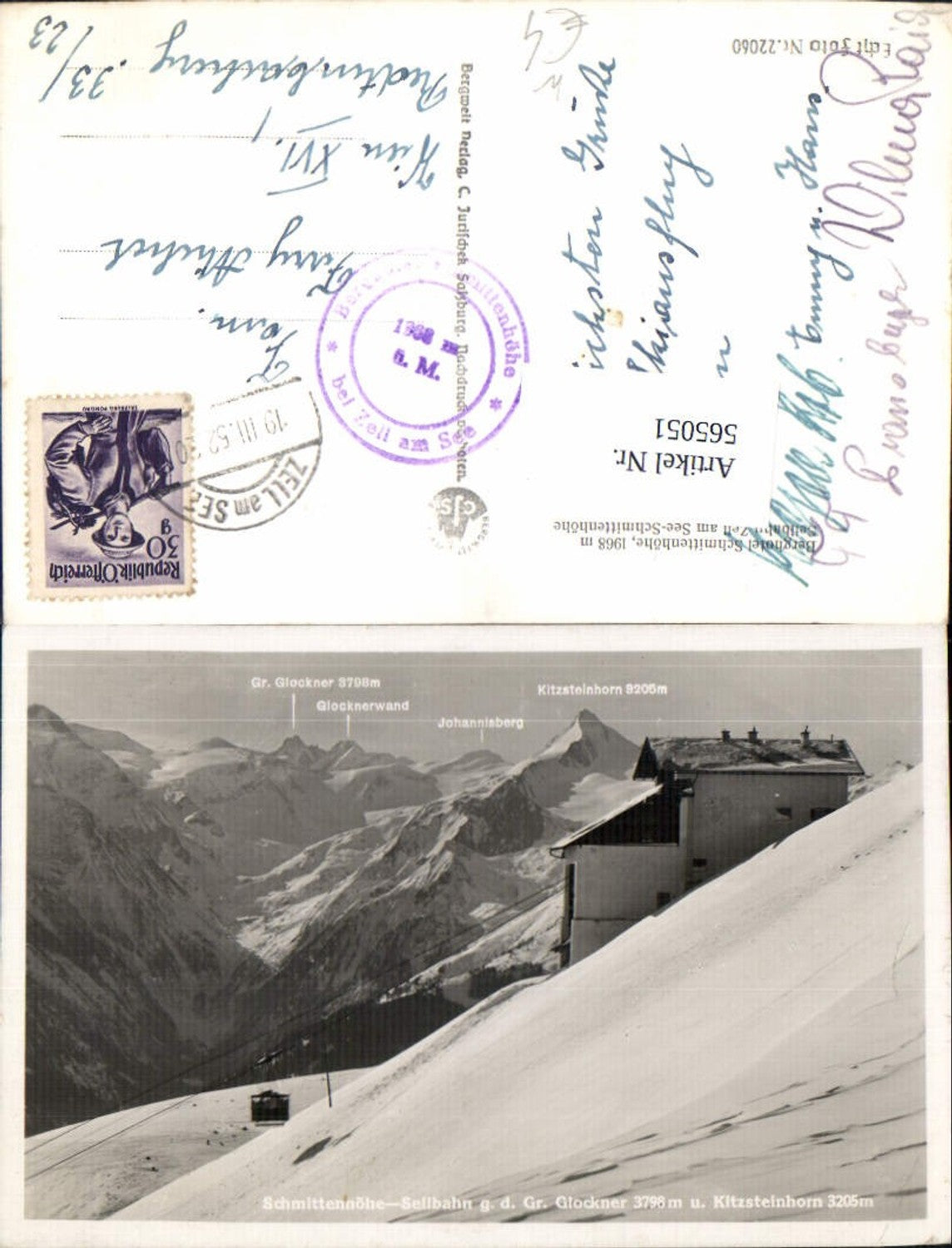 565051,Foto Ak Schmittenhöhe Zell am See Seilbahn Bergstation m. Großglockner u. Kitzsteinhorn