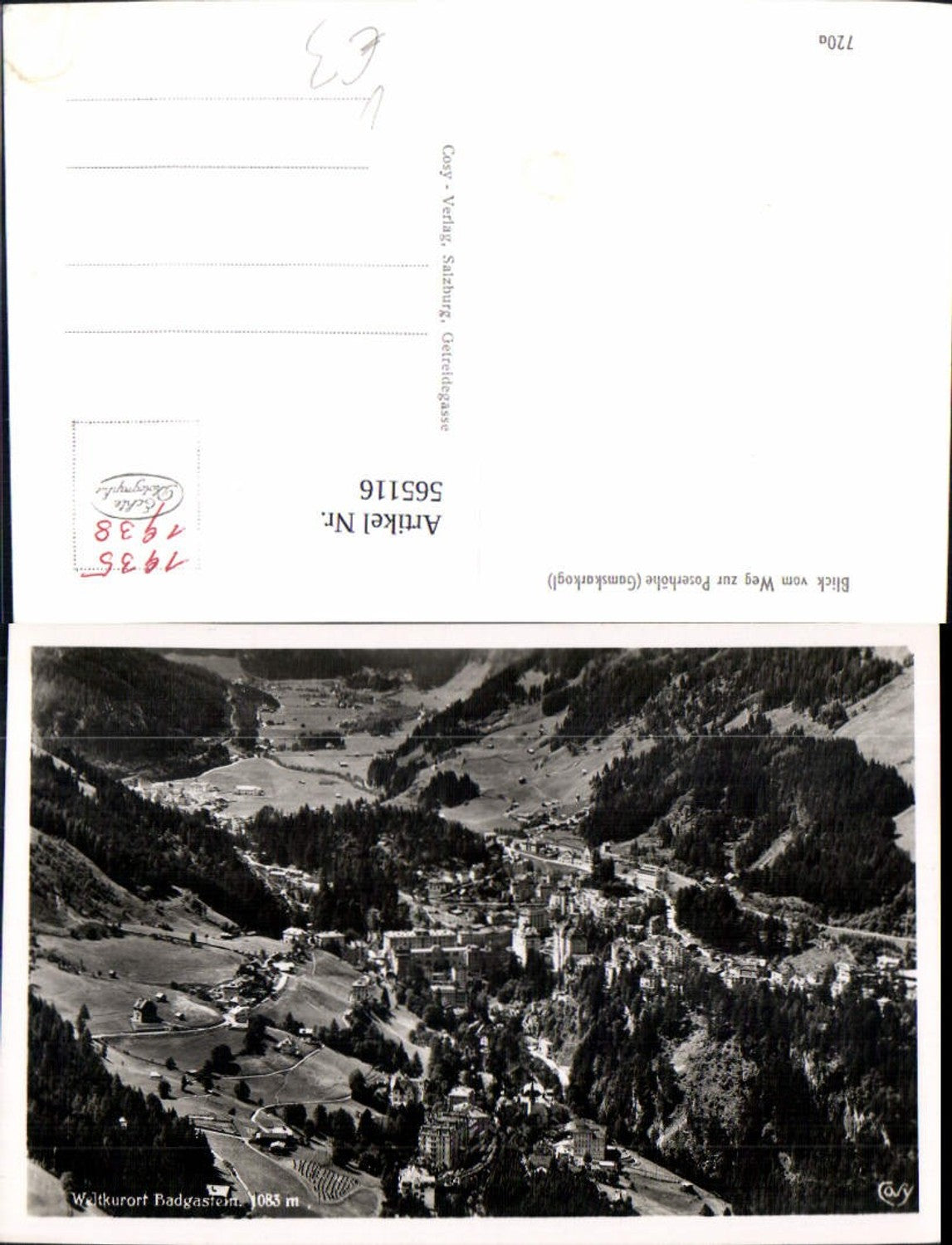 565116,Foto Ak Bad Gastein Blick v. Weg zur Poserhöhe Gamskarkogel pub Cosy 720a