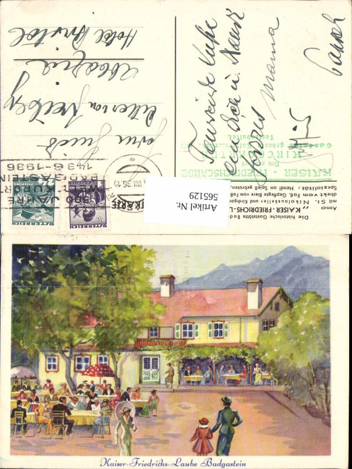 565129,Künstler Ak Bad Gastein Kaiser-Friedrichs-Laube St Nikolauskeller u. Kirchgarten