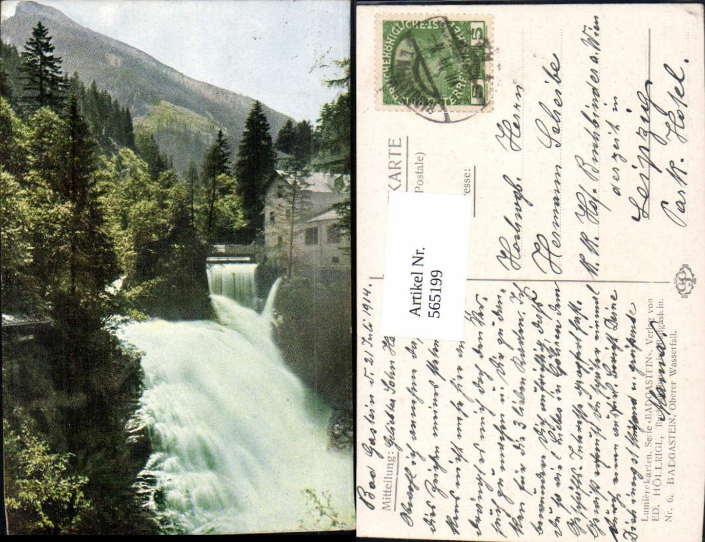 565199,Künstler Ak Bad Gastein Oberer Wasserfall