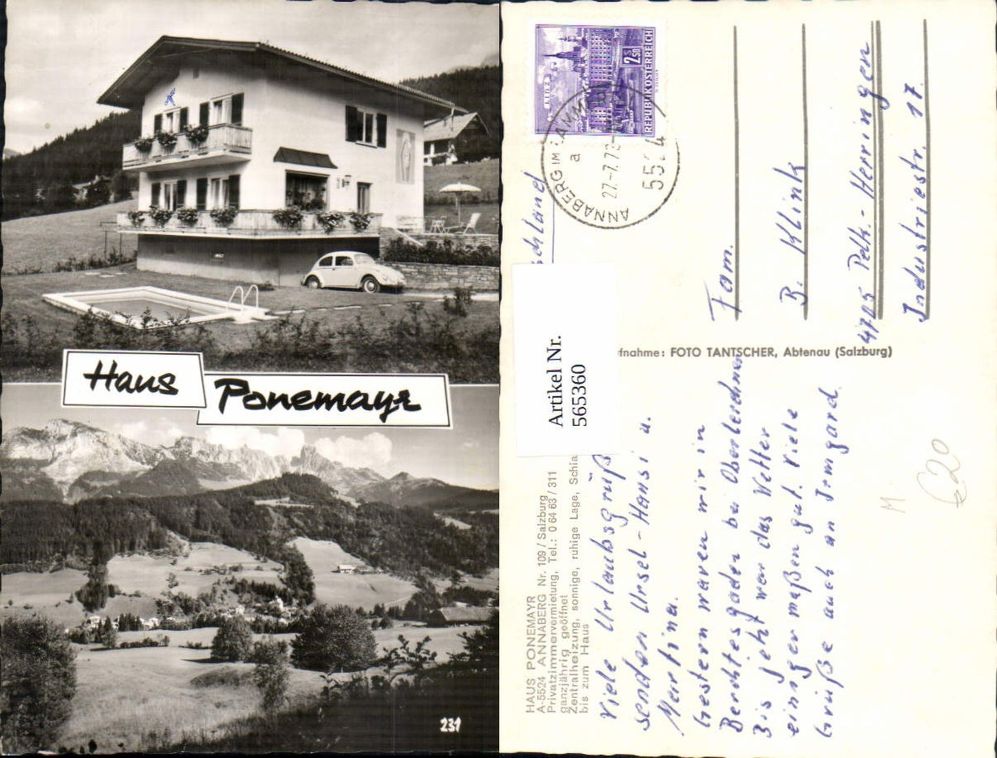565360,Mehrbild Ak Annaberg m Lammertal Haus Ponemayr Schwimmbad VW Käfer