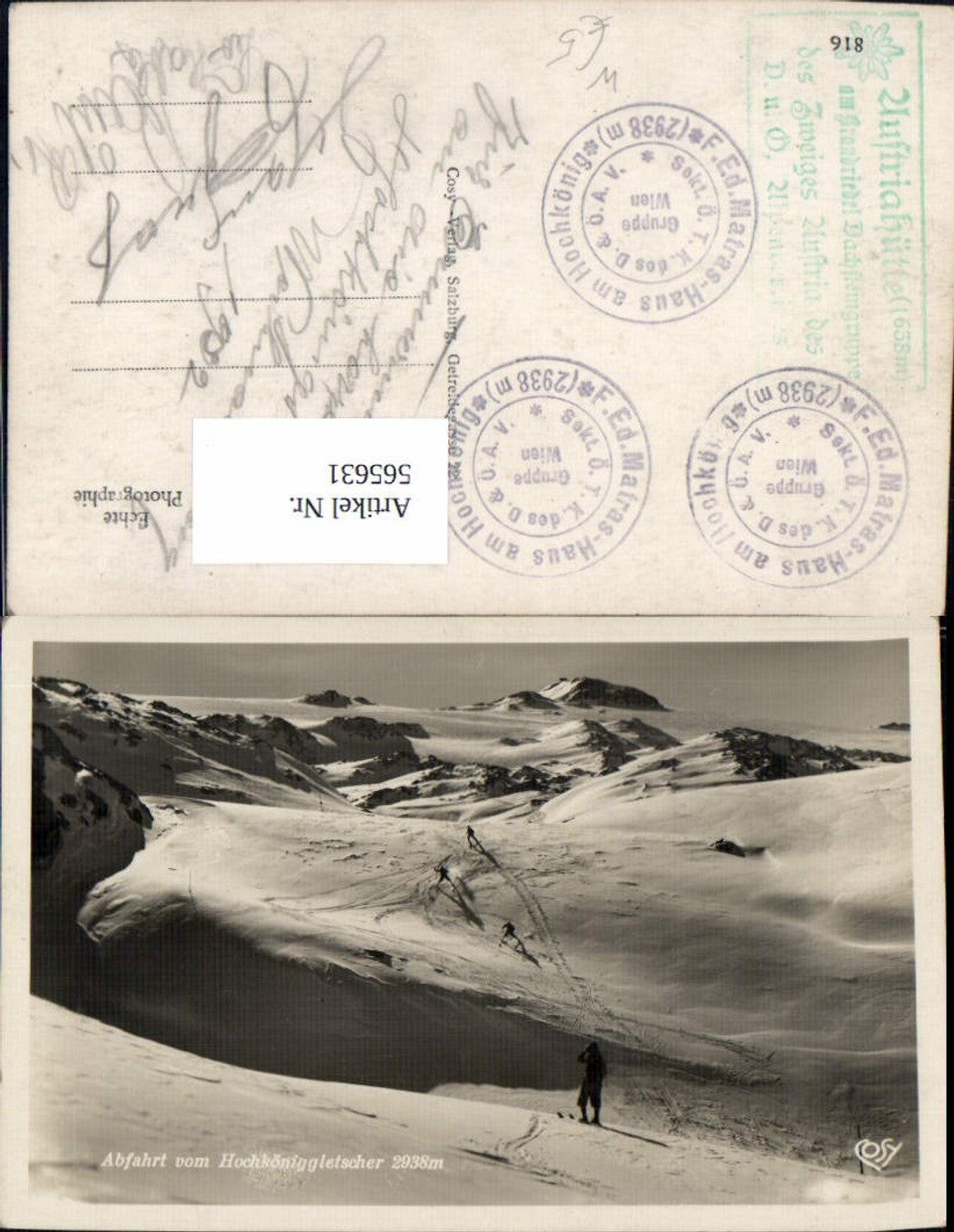 565631,Foto Ak Abfahrt v. Hochköniggletscher Ski Schi Mühlbach am Hochkönig