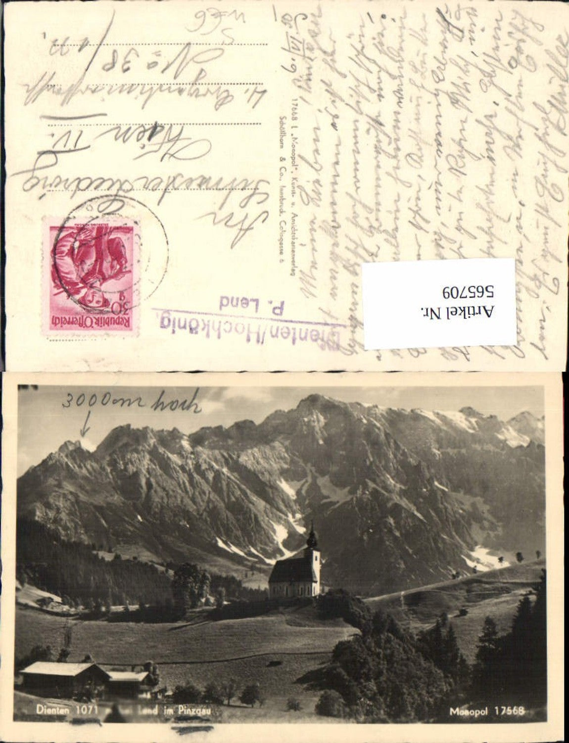 565709,Dienten am Hochkönig b. Lend i. Pinzgau Stempel Dienten/Hochkönig Post Lend