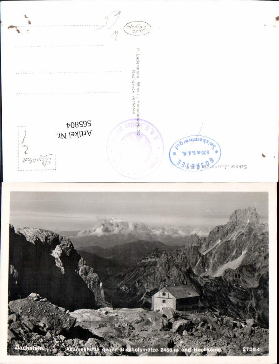 565804,Foto Ak Gosau Dachstein Adamekhütte geg. Bischofsmütze u. Hochkönig