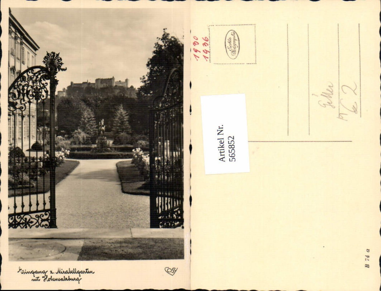 565852, Photo Ak Salzburg Entrance Mirabell Gardens with Hohensalzburg Fortress Gate