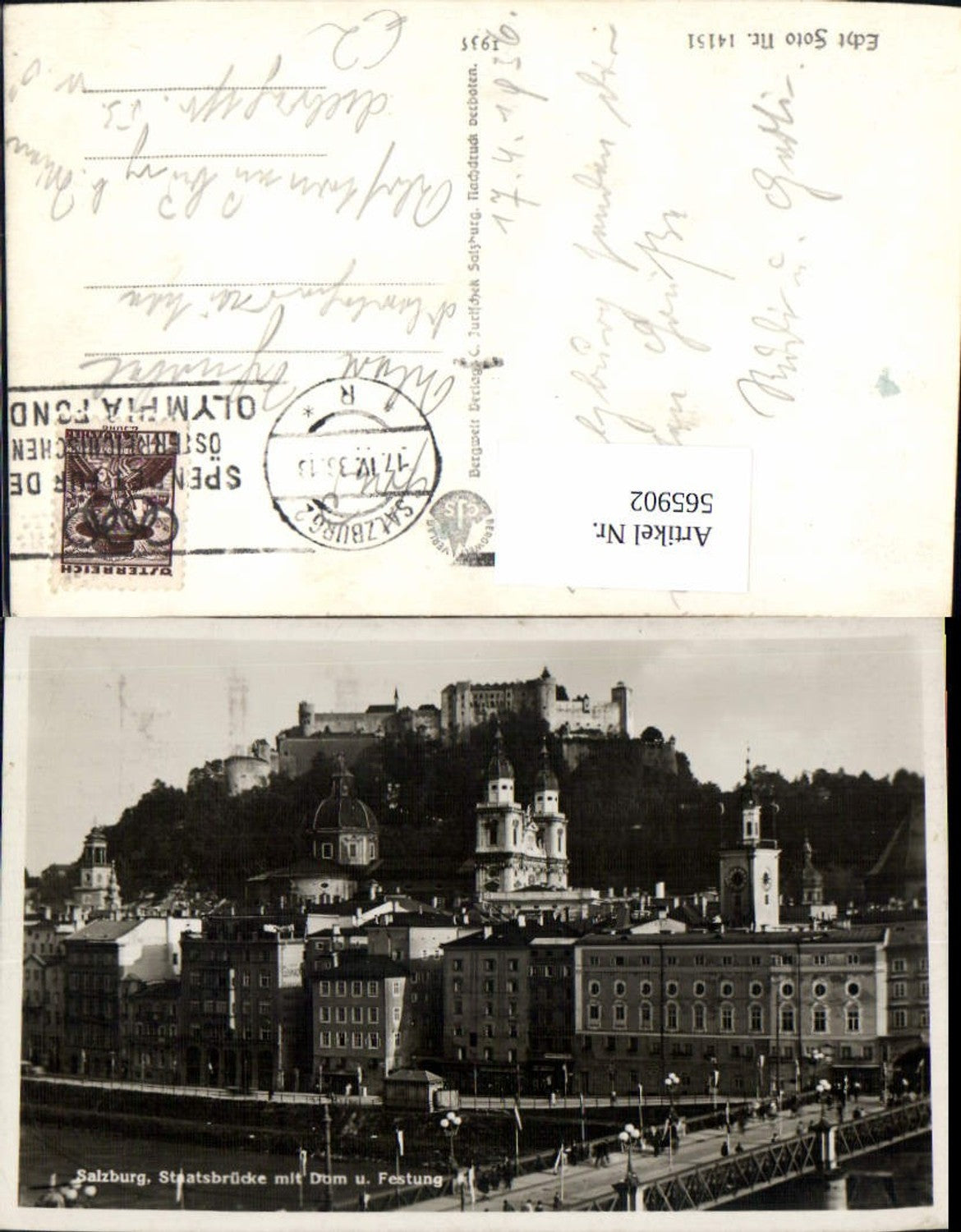 565902, Photo Ak Salzburg State Bridge with Cathedral and Hohensalzburg Fortress